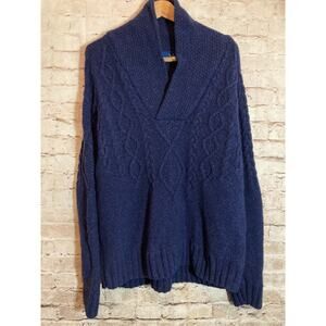 Nua Sweater Womens 1X Navy Fisherman Pullover Chunky Knit Wool Cashmere Ireland